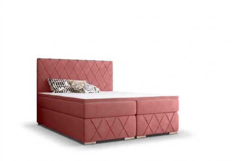 Komplett Set Matratze & Topper Boxspring Deko Bett Pink Polster 180x200cm