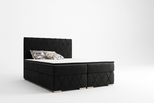 Komplett Set Matratze & Topper Boxspring Bett Schwarz Polster 180x200cm