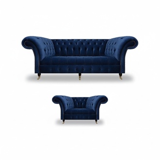 Komplett Set Sofa Dreisitzer Luxus Sessel Einrichtung Wohnzimmer Chesterfield
