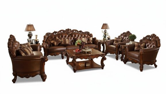Komplett Set Sofagarnitur 5tlg. Couchtisch Sofa Couch Holz Wohnlandschaft