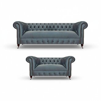 Komplette Chesterfield Hellgraue Garnitur Wohnzimmer Designer Couchen
