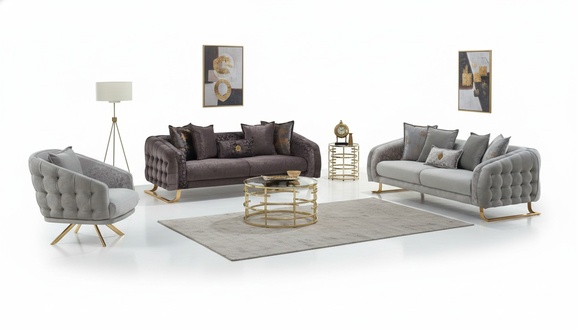 Komplette Couchgarnitur Polstersofa Dreisitzer Stoffsofa Sessel Grau 3tlg.