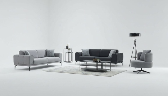 Komplette Couchgarnitur Polstersofa Dreisitzer Sessel Grau Stoffsofa