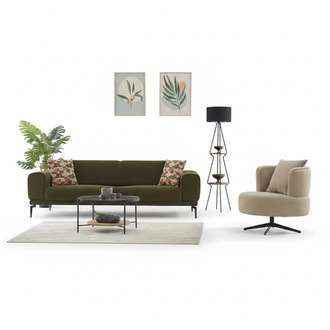 Komplette Couchgarnitur Polstersofa Dreisitzer Sessel GrÃ¼n Stoffsofa