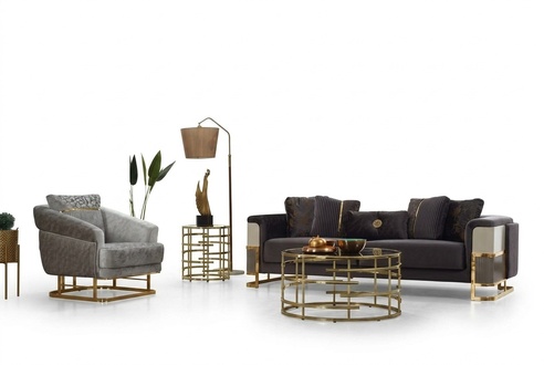 Komplette Couchgarnitur Polstersofa Dreisitzer Sessel Lila Stoffsofa