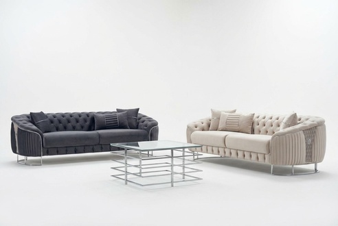 Komplette Couchgarnitur Polstersofa Dreisitzer Sessel Beige Grau Stoff
