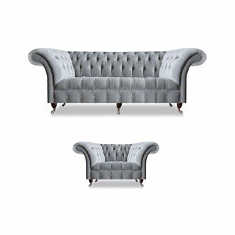 Komplette Graue Chesterfield SitzmÃ¶bel Edler Lenhsessel 3-Sitzer Couch