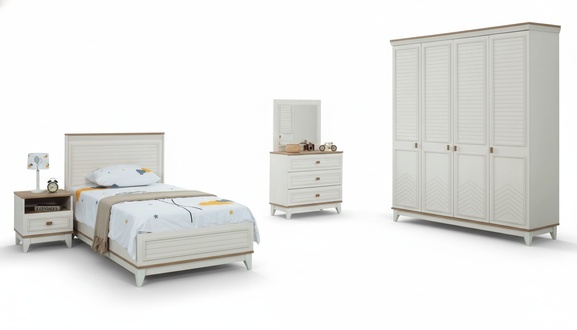 Komplette Jugenbett KindermÃ¶bel Kinderbett WeiÃ Holz Set 5tlg Kommode
