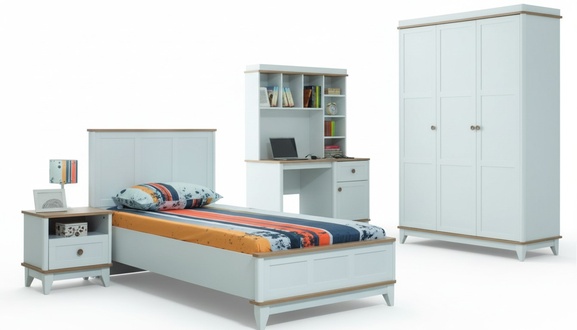 Komplette Jugenbett KindermÃ¶bel Kinderbett WeiÃ Holz Set 4tlg Modern