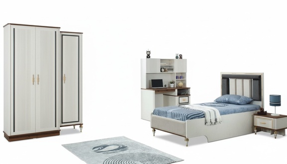 Komplette Jugenbett KindermÃ¶bel Kinderbett WeiÃ Holz Set 4tlg Modern