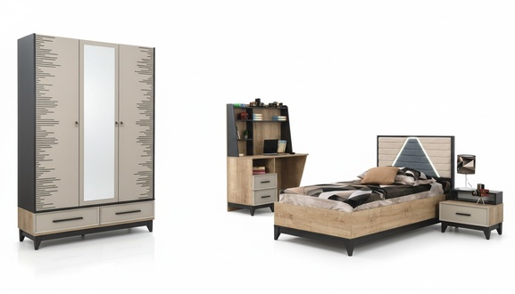 Komplette KindermÃ¶bel Jugenbett Bett Holz Set 4tlg Kinderzimmer Braun