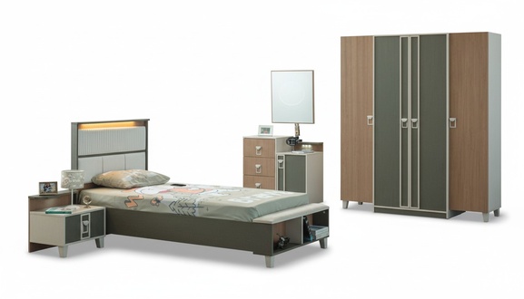 Komplette KindermÃ¶bel Kinderbett Bett Holz Set 5tlg Kinderzimmer Grau