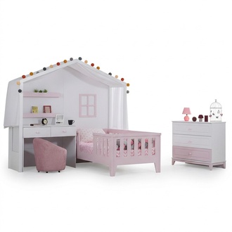 Komplette Kinderzimmer Garnitur Designer Kinderbett mit SchreibtischWeiÃ Kommode