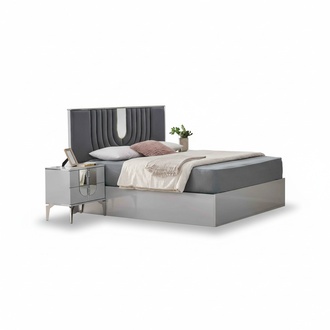 Komplette SchlafzimmermÃ¶bel Doppelbett Nachttische Grau Design 3tlg