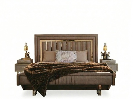 Komplette SchlafzimmermÃ¶bel Doppelbett Bett Nachttische Beige 3tlg
