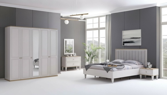 Komplette SchlafzimmermÃ¶bel Moderne Betten Holz 6tlg Schlafzimmer Grau