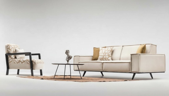 Komplette Sofa Stoffsofa Zweisitzer Sessel Beige Polstersofa Moderne