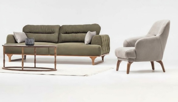 Komplette Stoffsofa Dreisitzer Sofa Sessel Counch Polstersofa Set GrÃ¼n