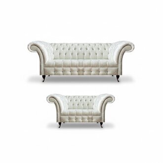 Komplette WeiÃe Chesterfield Sofagarnitur Moderner 3-Sitzer Luxus 2-er