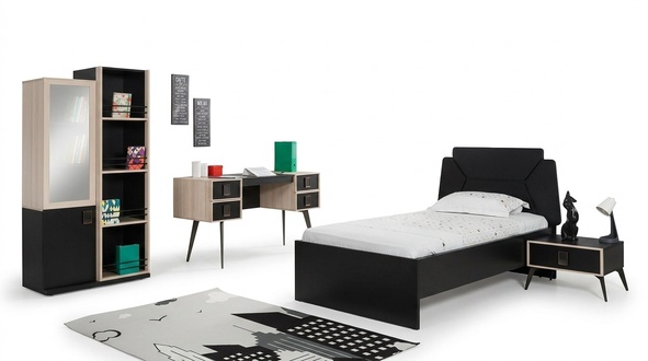 Komplettes Designer Jugendzimmer Bett Kinderzimmer MÃ¶bel Nachttisch 5tlg.