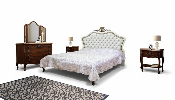 Komplettes 4er Set fÃ¼r Schlafzimmer Design modern luxuriÃ¶ses Bett 2x Nachttisch Kommode