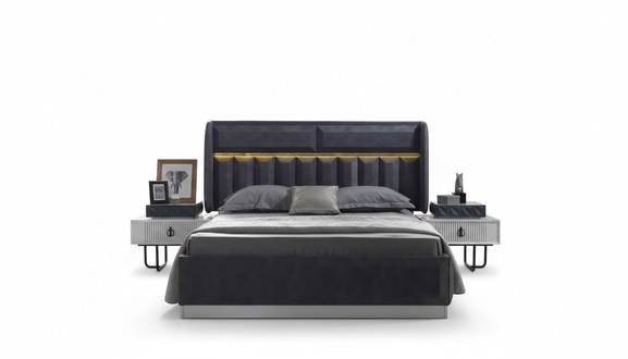 Komplettes Schlafzimmer Set Graues Doppelbett LuxuriÃ¶se Holz Nachttische