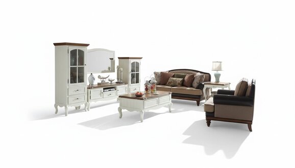 Landhaus Stol Vitrine Wohnwand Wohnzimmer Sideboard rtv Holz Schrank MÃ¶bel 3tlg.