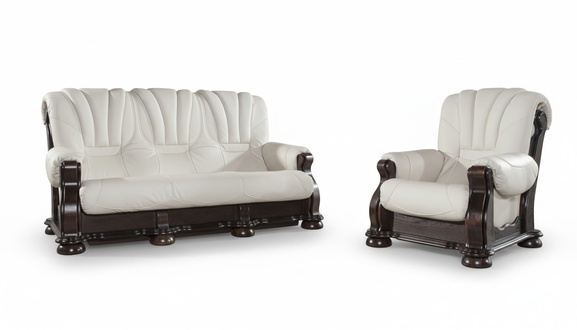 Leder Sofagarnitur der Luxus Klasse mit echtem Holzgestell Garnitur 3+2+1