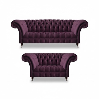 Lila Chesterfield Garnitur Textilsofas Wohnzimmer Dreisitzer 2-Sitzer