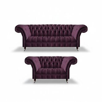 Lila Chesterfield Garnitur Textilsofas Wohnzimmer Dreisitzer 2-Sitzer