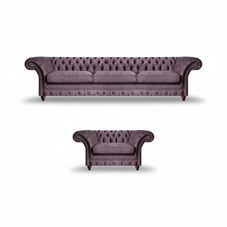 Lila Chesterfield Polstergarnitur Stilvoller Dreisitzer Textil Sessel