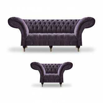 Lila Chesterfield Wohnzimmer Stoffcouchen Polster MÃ¶bel 2tlg Luxus Set