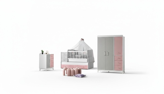 LuxuriÃ¶s Kinderzimmer Set 3tlg Stilvoll Kommode Schrank Bett Mehrfarbig