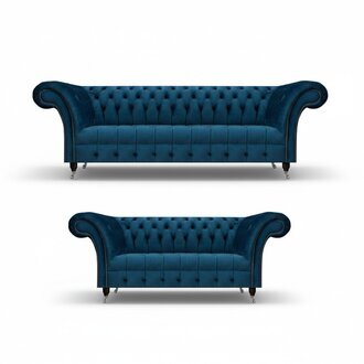LuxuriÃ¶se Blaue Chesterfield Textilgarnitur 3-Sitzer Sofa Zweisitzer