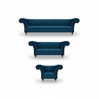 LuxuriÃ¶se Chesterfield Blaue Polstergarnitur Designer Textilsofas Sessel