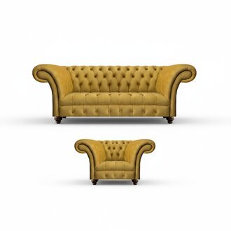 LuxuriÃ¶se Chesterfield Gelbe Couch Textil Sessel Moderner 3-Sitzer 2tlg