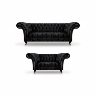 LuxuriÃ¶se Chesterfield Schwarze Textil Sitzgarnitur Wohnzimmer MÃ¶bel