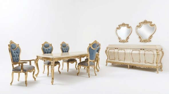 LuxuriÃ¶se Esszimmergarnitur Esstisch 6x StÃ¼hle Anrichte Vitrine Spiegel