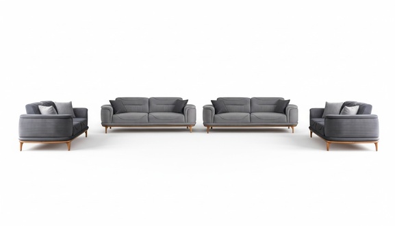 LuxuriÃ¶se Graue 4tlg Polstergarnitur: Dreisitzer-Sofa fÃ¼r Wohnyimmer