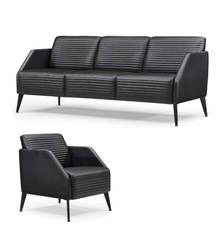 LuxuriÃ¶se Schwarze Wohnzimmer Sofagarnitur Designer Sessel 2tlg Set