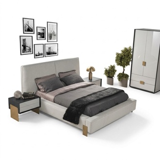 LuxuriÃ¶ses Schlafzimmer Set Designer Doppelbett 2x Nachttische Stilvoll