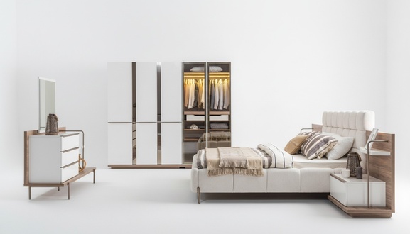 LuxuriÃ¶ses Schlafzimmer Set Polsterbett Kleiderschrank Edler Schminktisch