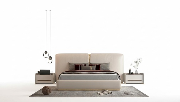 Luxus Beige Bett mit Gold Akzenten Modernes Design Kopfteil fÃ¼r Schlafzimmer