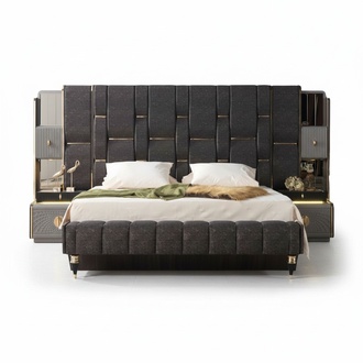 Luxus Bett 2x Nachttische Hochwertig SchlafzimmermÃ¶bel Holzgestell Design MÃ¶bel