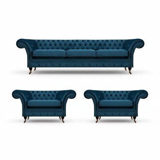 Luxus Blau Wohnzimmer Set Chesterfield Einrichtung PolstermÃ¶bel Sofas Textil