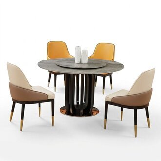 Luxus Design Esszimmer Runder Esstisch 4x Klassische Sessel Lehn