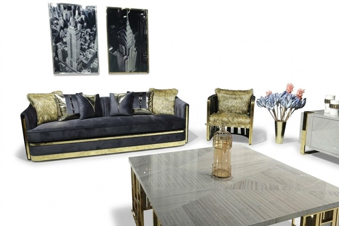 Luxus Einrichtung Wohnzimmer MÃ¶bel Sofa Set 3+1 Sitz Sofagarnitur Schwarz