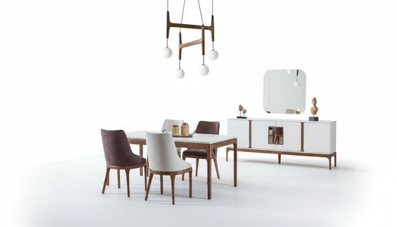 Luxus Esszimmer Set Esstisch 4x Stühle Anrichte Spiegel 7 tlg Modern