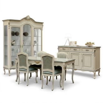 Luxus Esszimmer Set Garnitur 5tlg WeiÃ Holz MÃ¶bel 4x Stuhl Tisch Stil Barock Neu