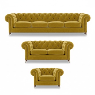 Luxus Gelb Komplett 4+2+1 Wohnzimmer Sessel Chesterfield Textil PolstermÃ¶bel